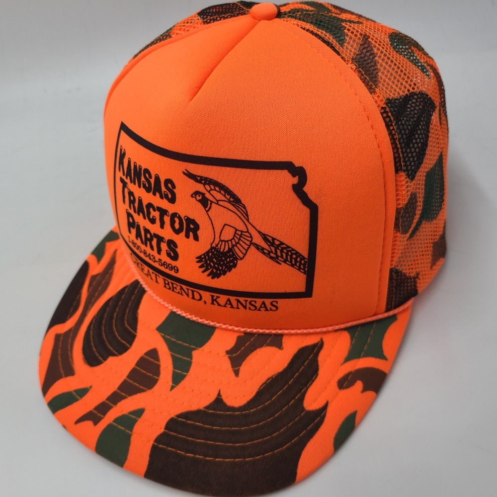 Vintage Kansas Tractor‎ Parts Hat Snapback Trucker Mesh Orange Camo Pheasant Men